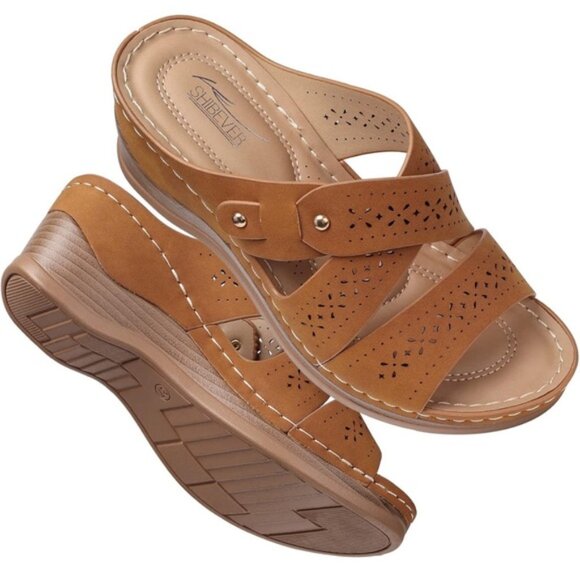 NWOT SHIBEVER Low Comfortable Wedge Sandal‎ Open Toe Slip On Size 39 US 8 - Picture 3 of 16
